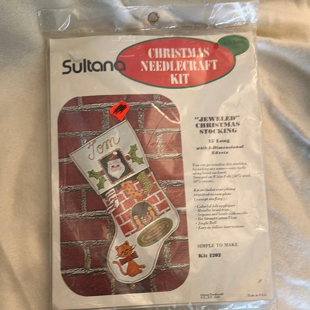 Vintage Sultana Christmas Needlecraft Kit Jeweled Christmas Stocking NIP